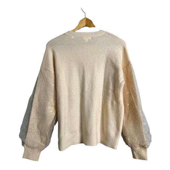 Lauren Conrad Cream Puff Sleeve Womens Sweater Sequin Girly Oversized Comfy Cozy - Picture 6 of 7
